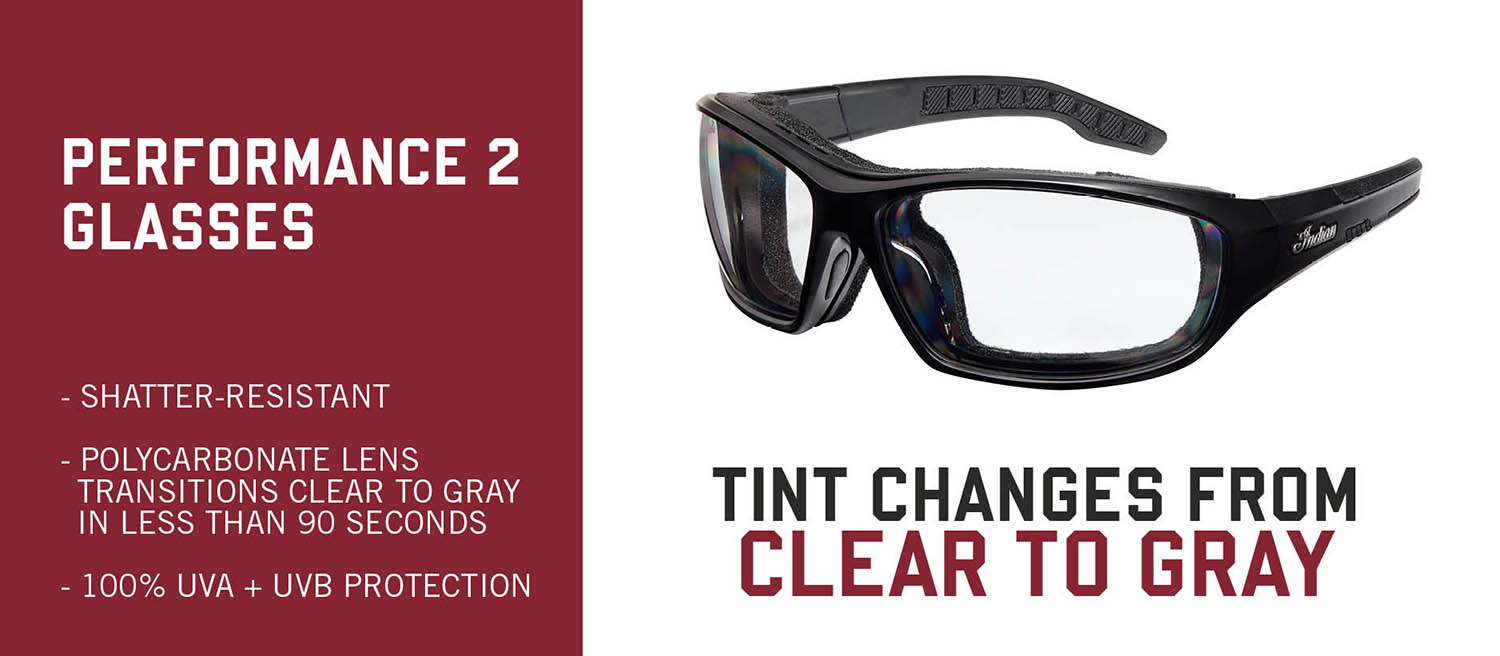 Indian Motorcycle store Performance Sunglasses Clear To Gray Transition Lenses