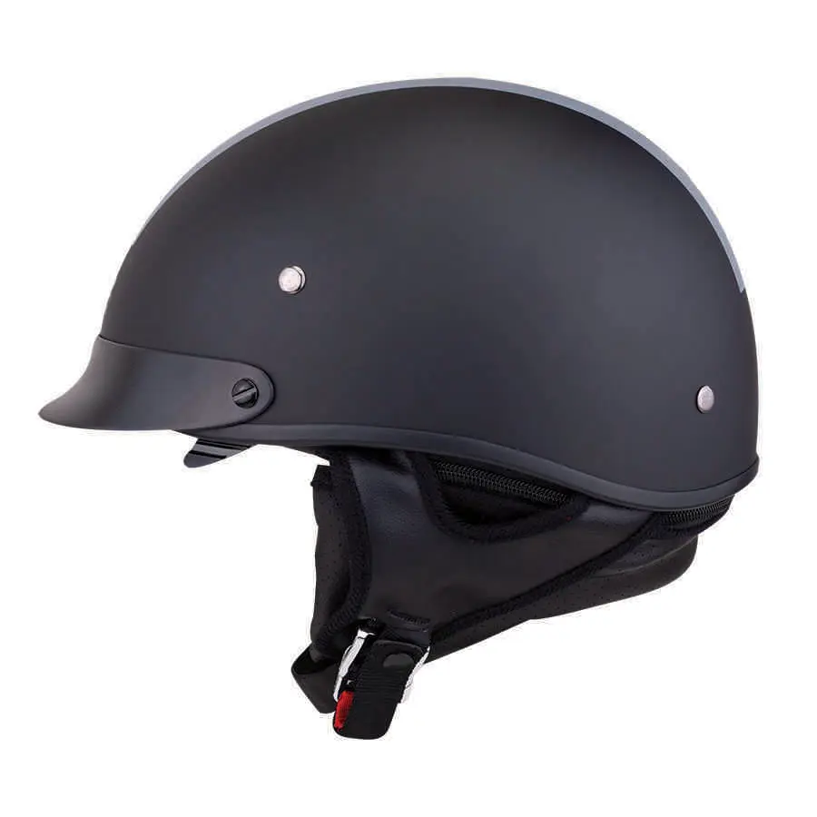 bikermental.com leather indian motorcycle half helmet Indian Motorcycle Half Helmet with Gray Stripe, Black