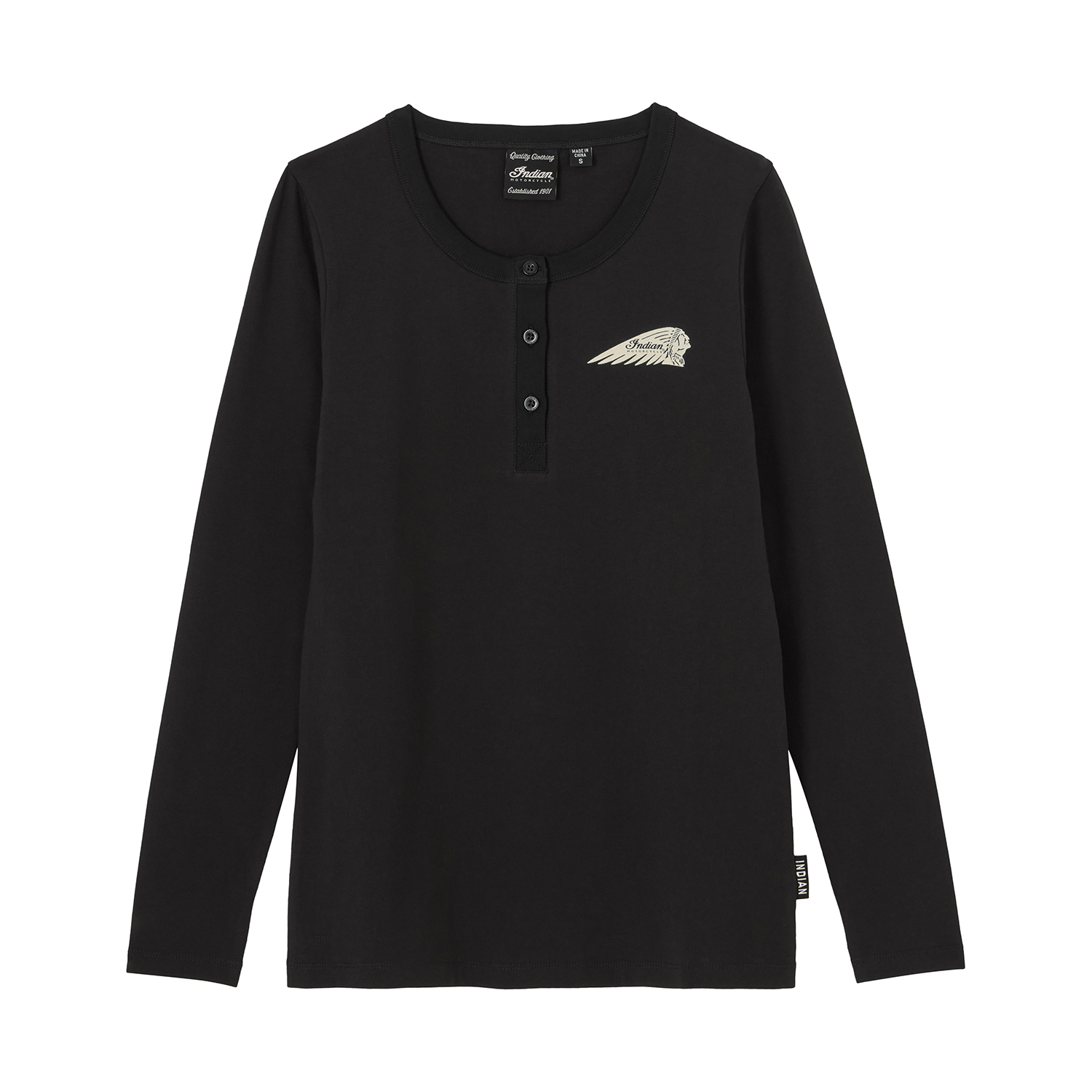 Women's Circle Block Logo Henley Long Sleeve T-Shirt, Black