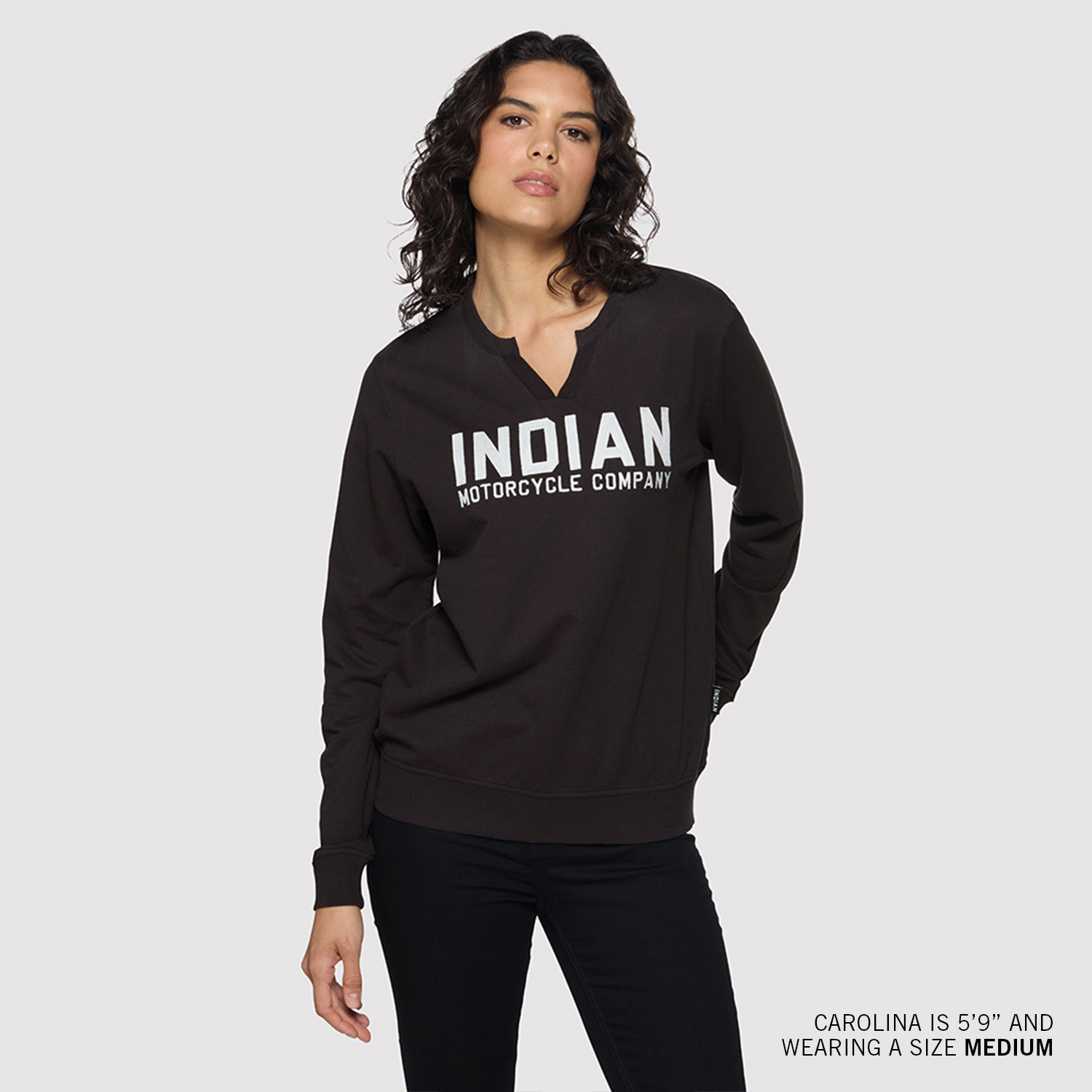 Women's Chainstitch Embroidery Long Sleeve T-Shirt, Black | Indian