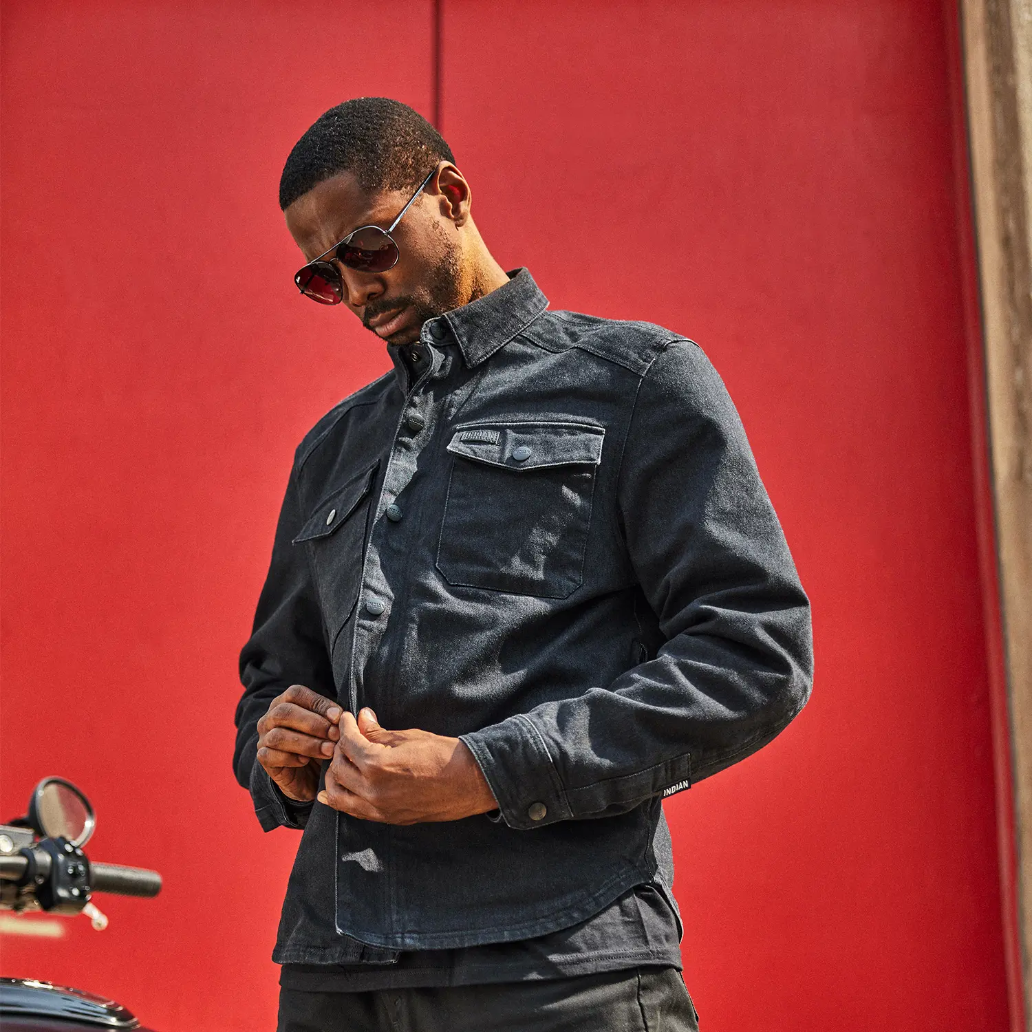 Men's Canyon Denim Overshirt, Black Indian Motorcycle