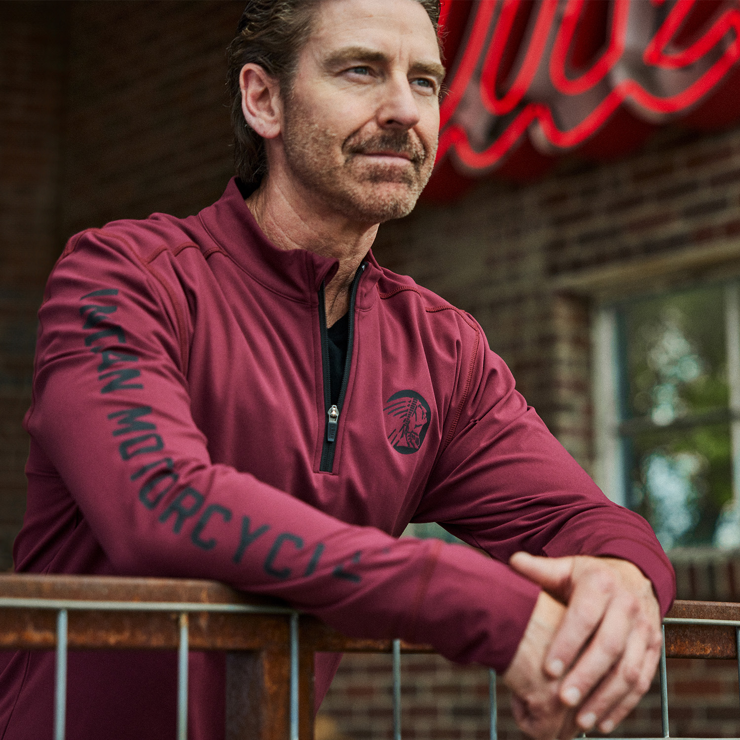 Men's Sleeve Printed Athlete Quarter Zip, Port | Indian