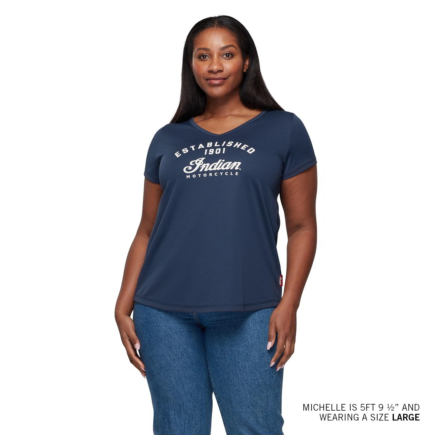 Women s Established Back Pleat T Shirt Navy Indian Motorcycle EN CA