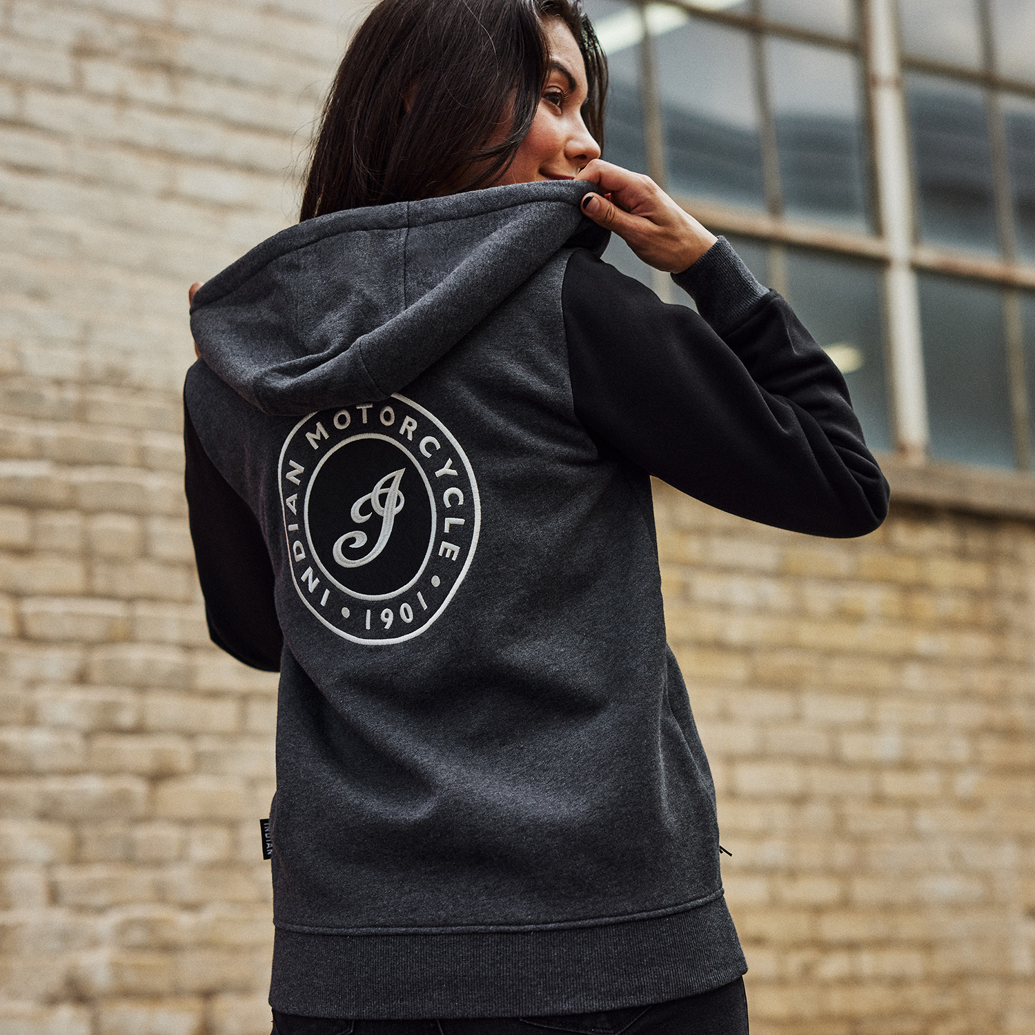 Women's Charcoal Black Contrast Hoodie, Gray | Indian Motorcycle
