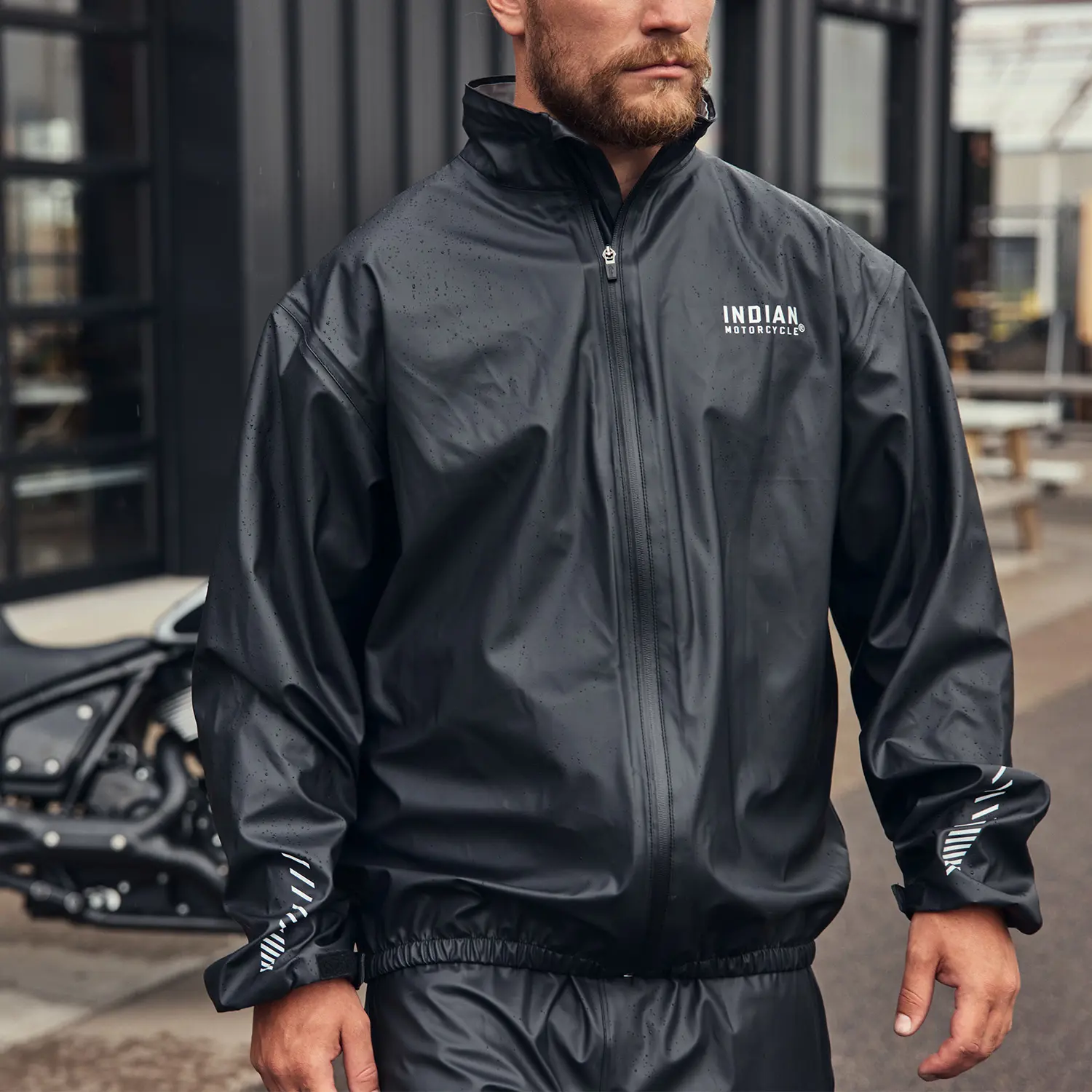 Rain Suit Wearing Leather Jacket In Rain Unisex Rain Suit Jacket