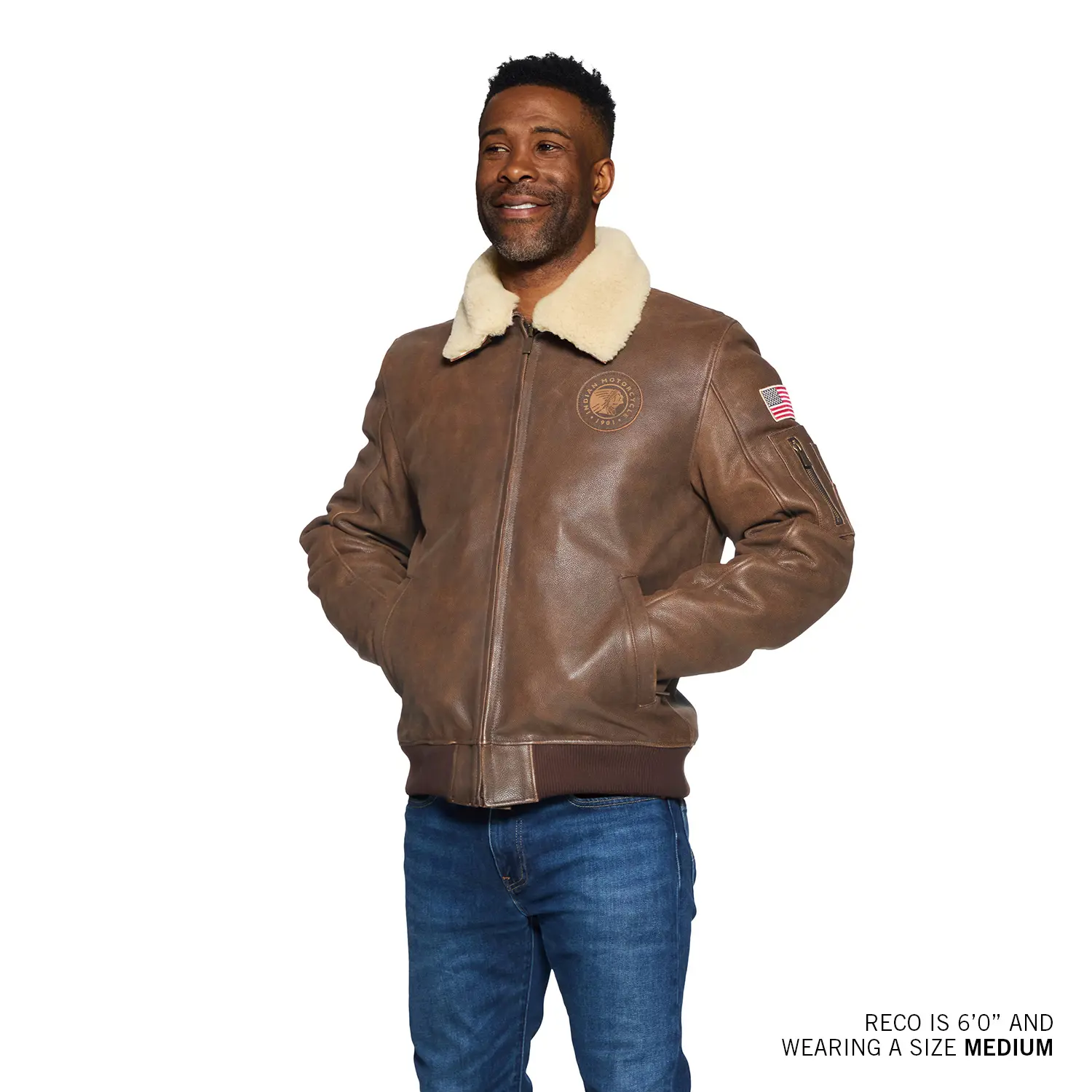 Men's Flying Jacket, Brown Indian Motorcycle - Main Image