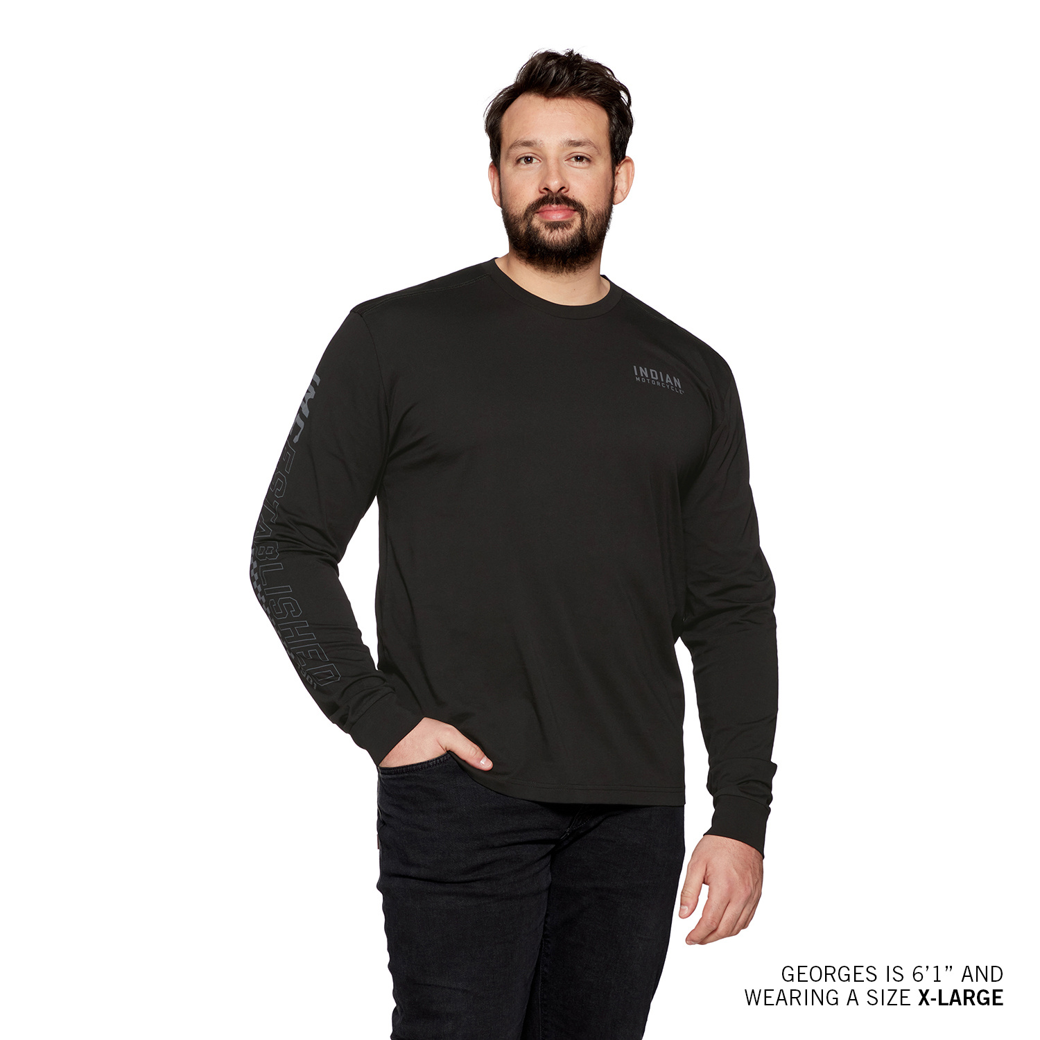 Men's IMC 1901 Sleeve Print Longsleeve T-Shirt, Black | Indian