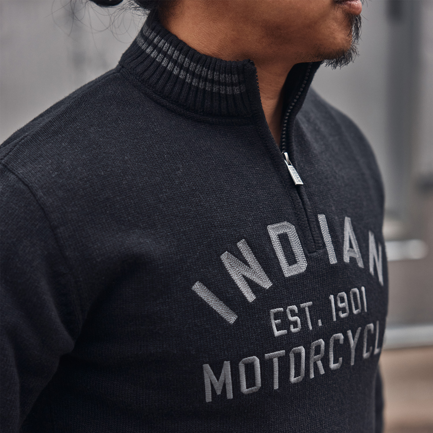 Men's Knitted Embroidered Logo Top, Black | Indian Motorcycle