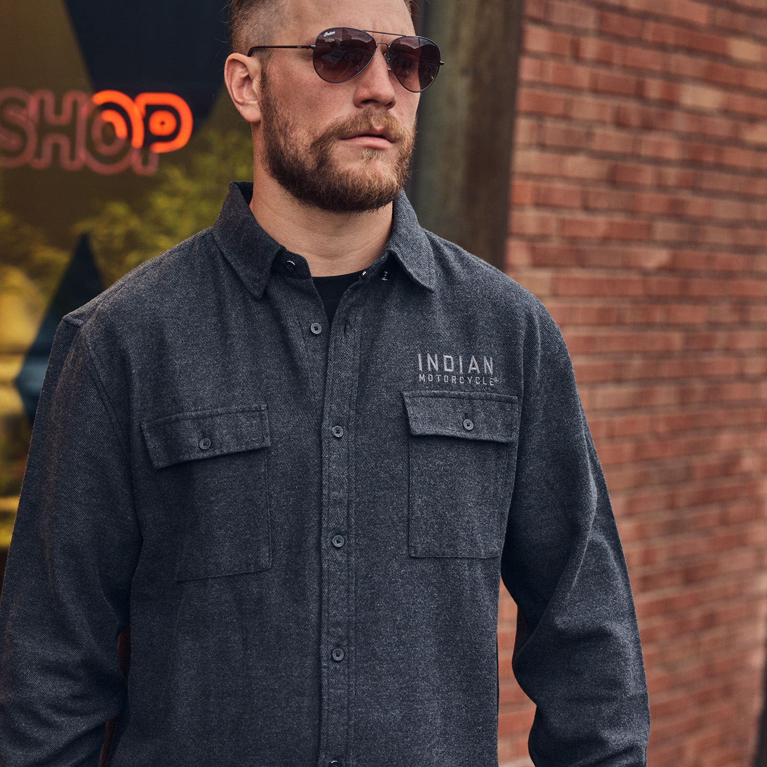 Men's Flannel Twill Shirt, Gray | Indian Motorcycle