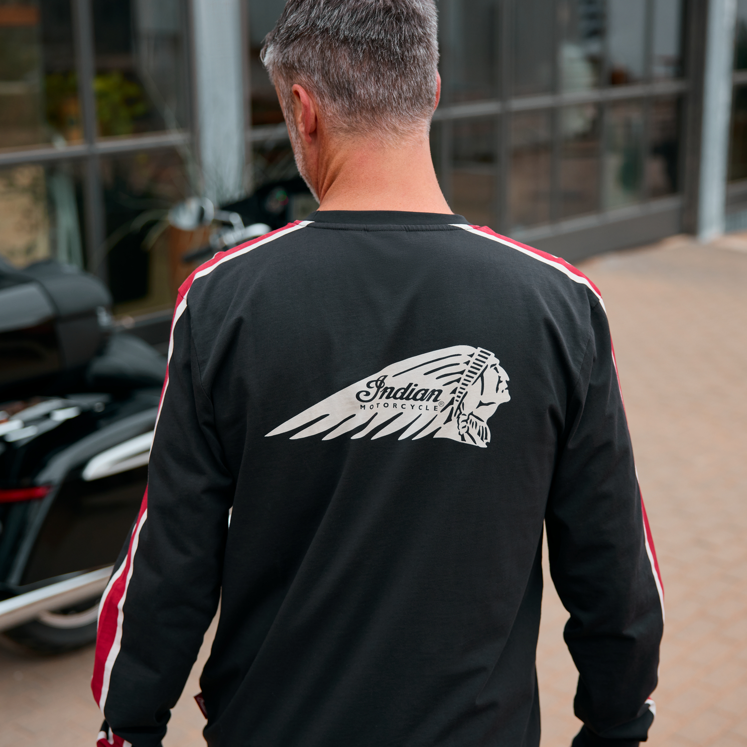 Men's Striped Sleeves Headdress Long Sleeve T-Shirt, Black