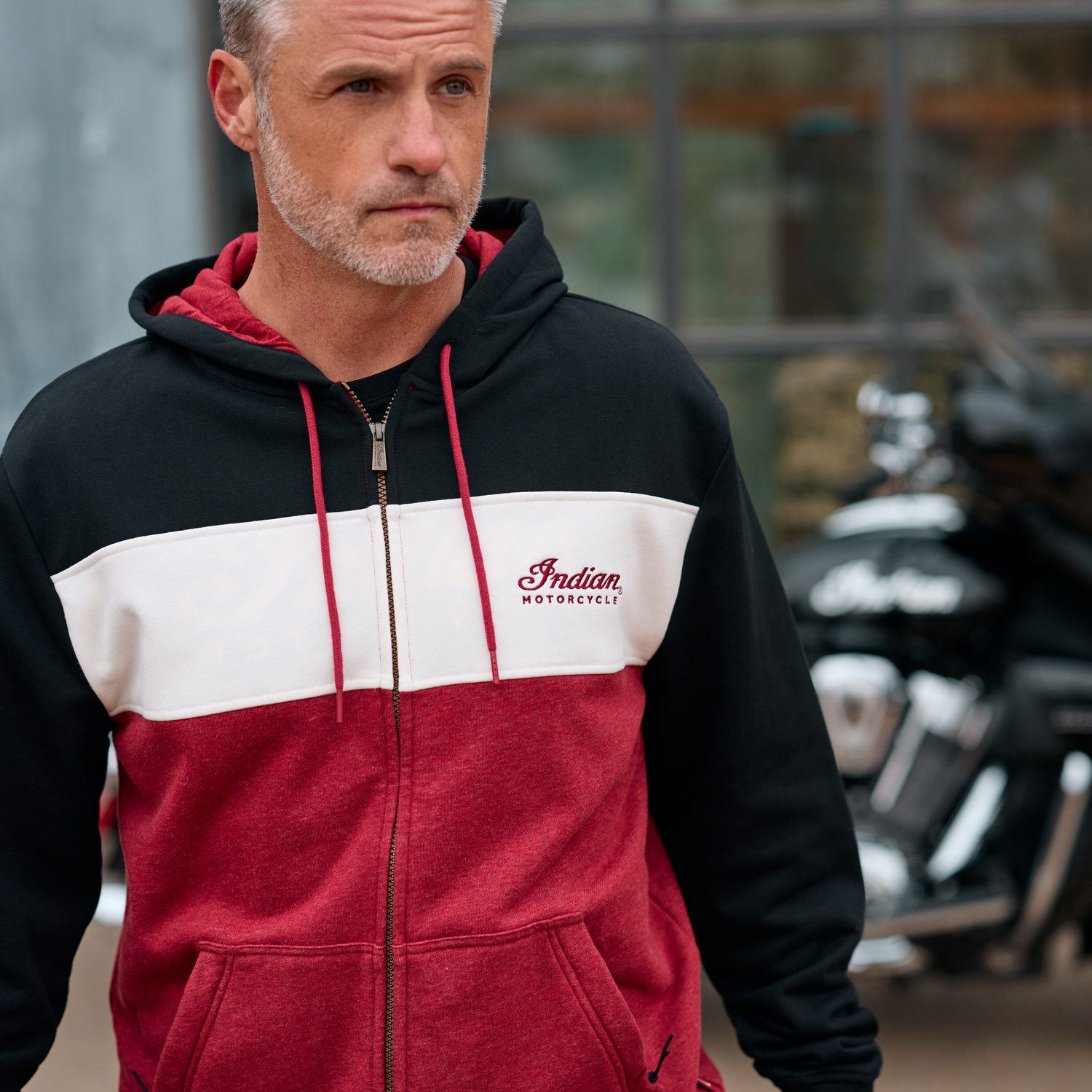 Men's Script Logo Colorblock Hoodie, Red | Indian Motorcycle