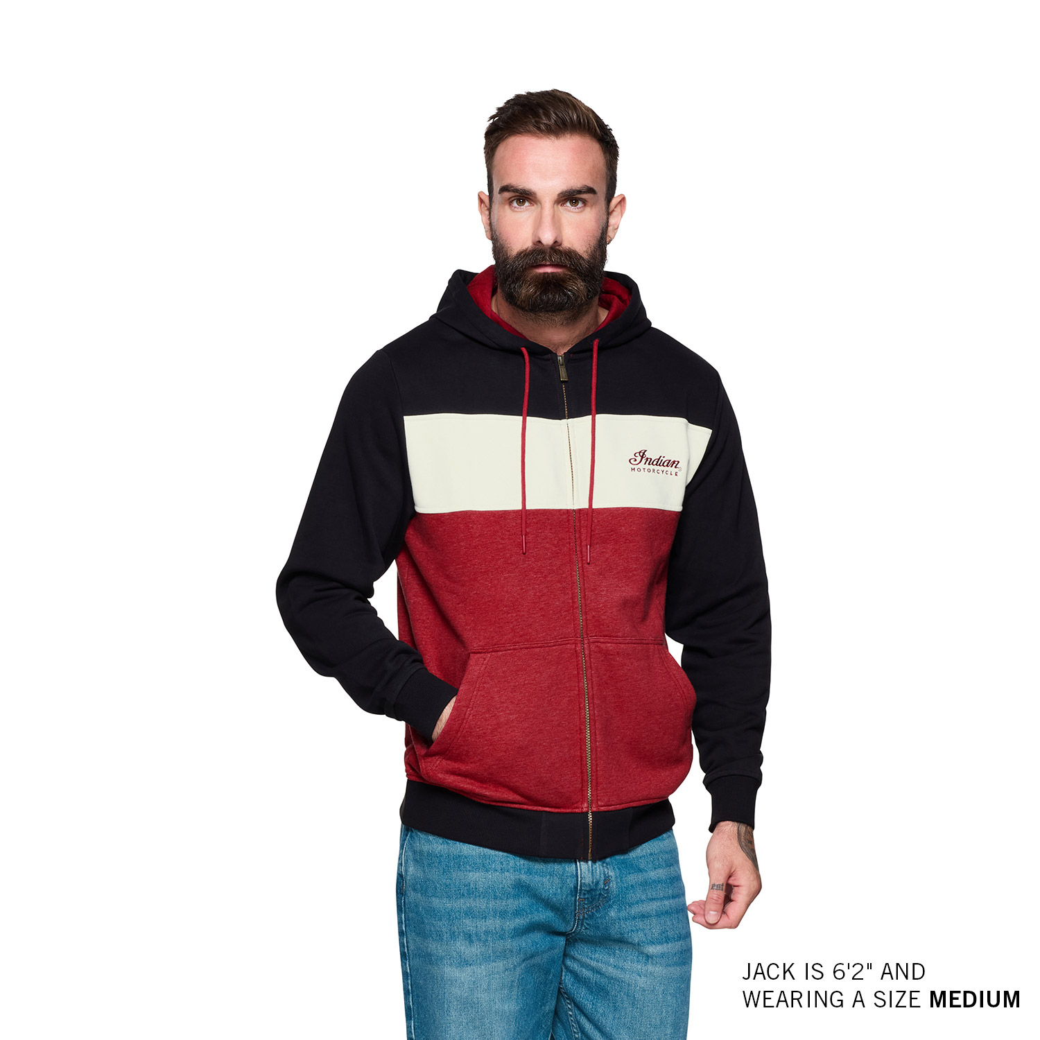 Men's Script Logo Colorblock Hoodie, Red | Indian Motorcycle