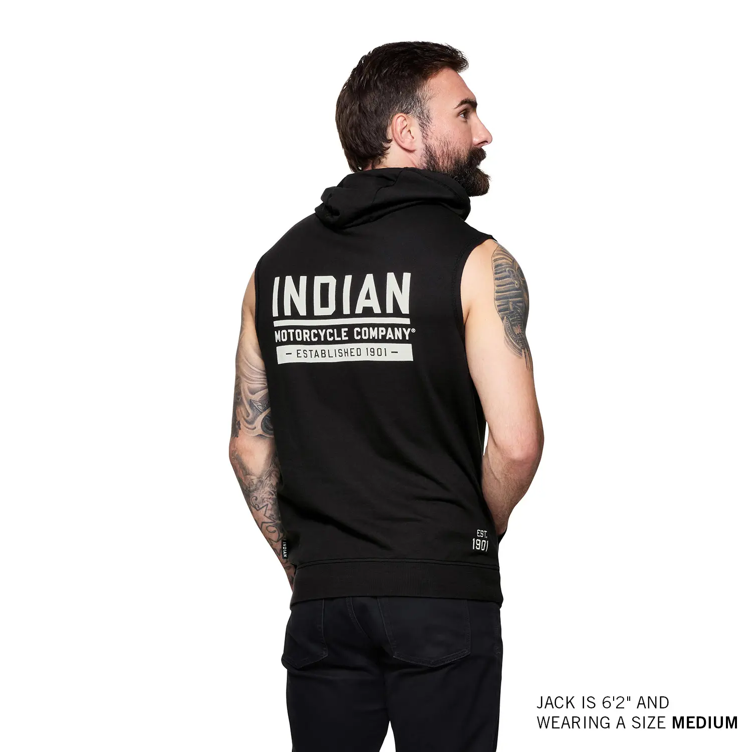 Men's Sleeveless Established 1901 Hoodie, Black Indian