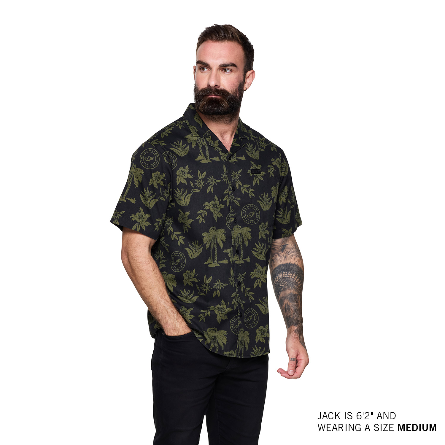 Men's Palm Print Script Icon Shirt, Green | Indian Motorcycle