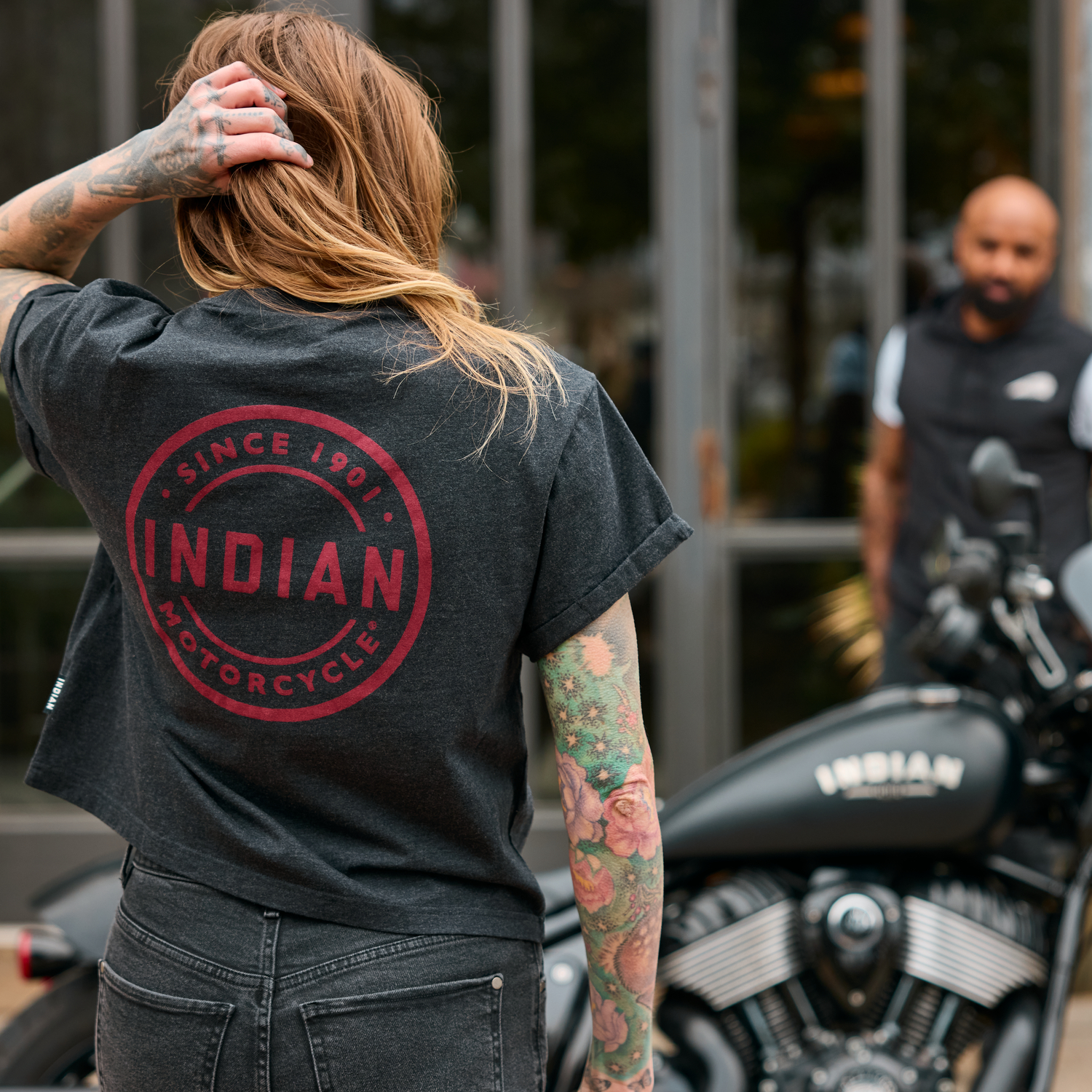 Women's Circle Block Cropped T-Shirt, Black | Indian Motorcycle