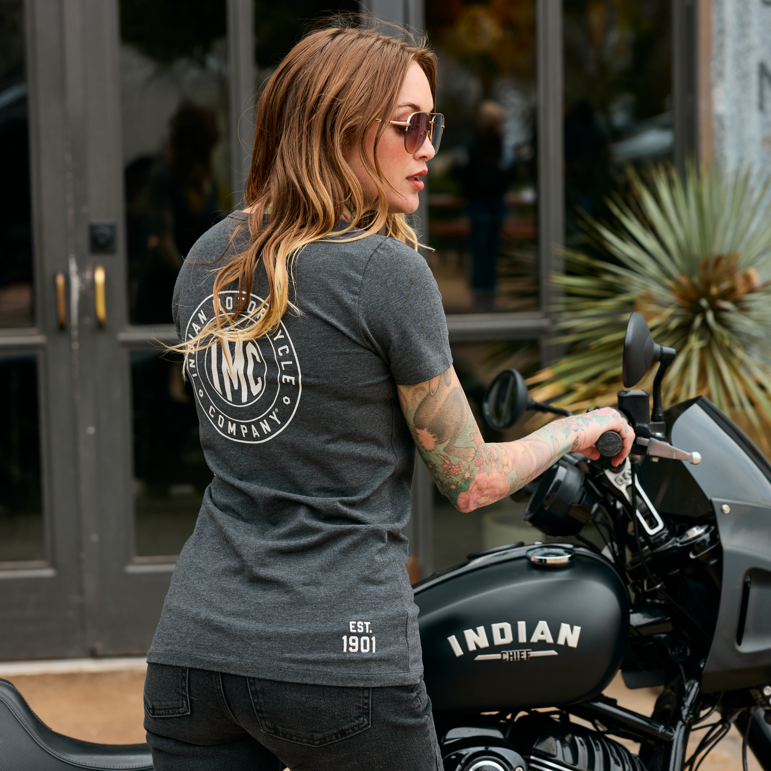 Women's Block IMC Circle Henley T-Shirt, Gray | Indian Motorcycle