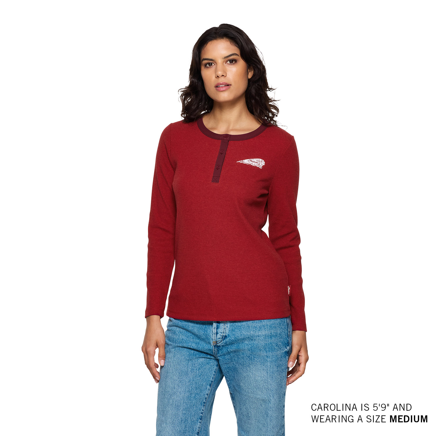Women's Script Icon Henley Long Sleeve T-Shirt, Red | Indian