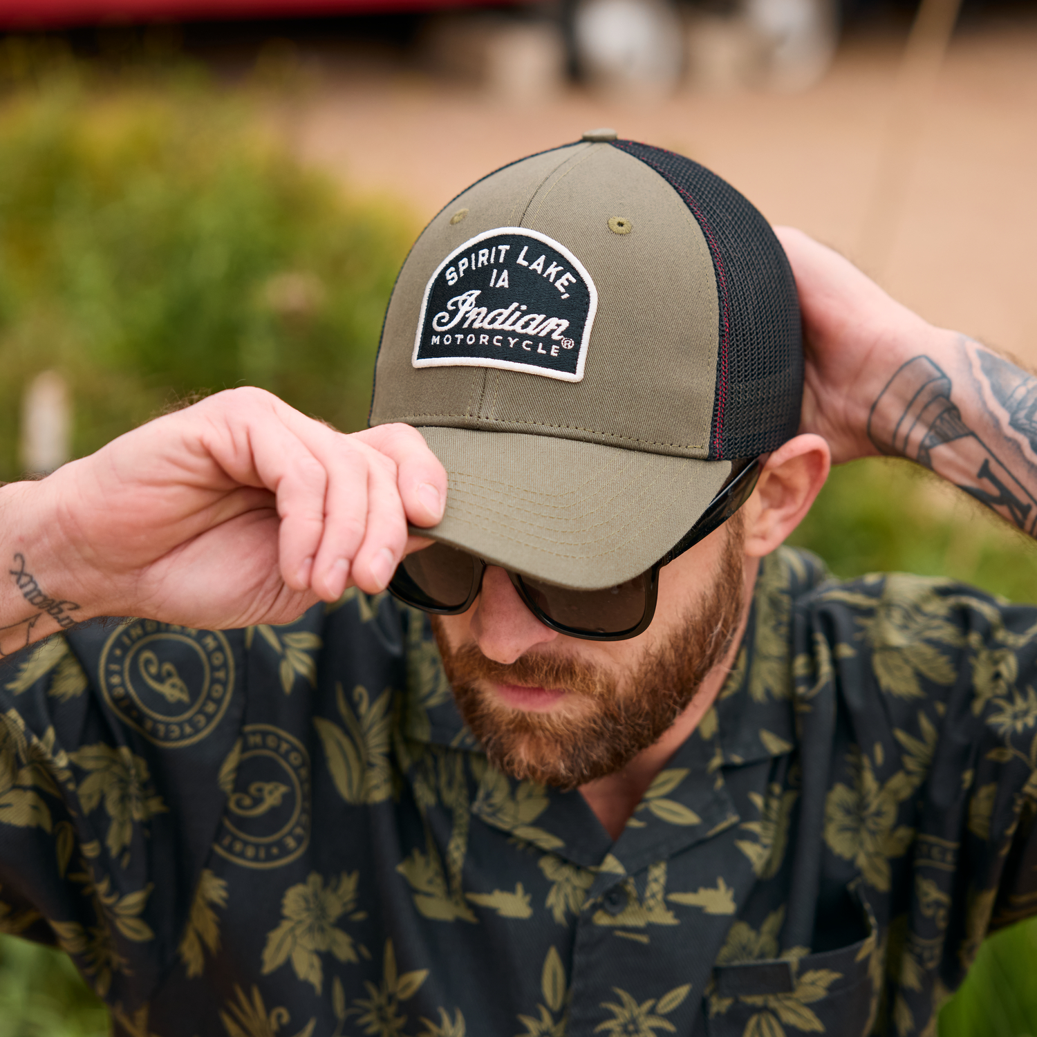 ★hakkacandyland★ Spirit Lake Patch Trucker Cap, Green | Indian Motorcycle