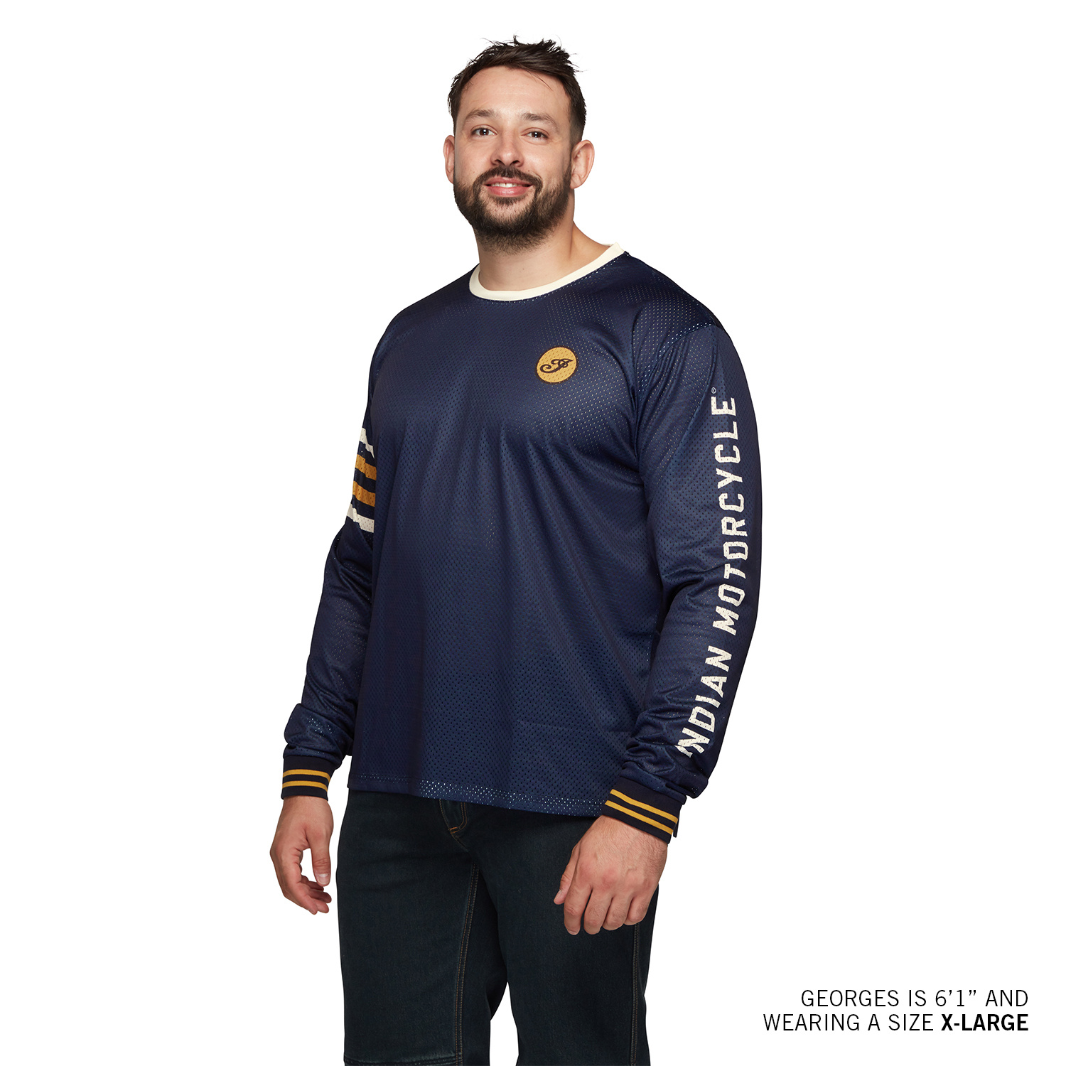 クッシュマン インディアナポリス・スピードウェイ ジャージ Men's Vintage Speedway Long Sleeve Jersey, Navy | Indian