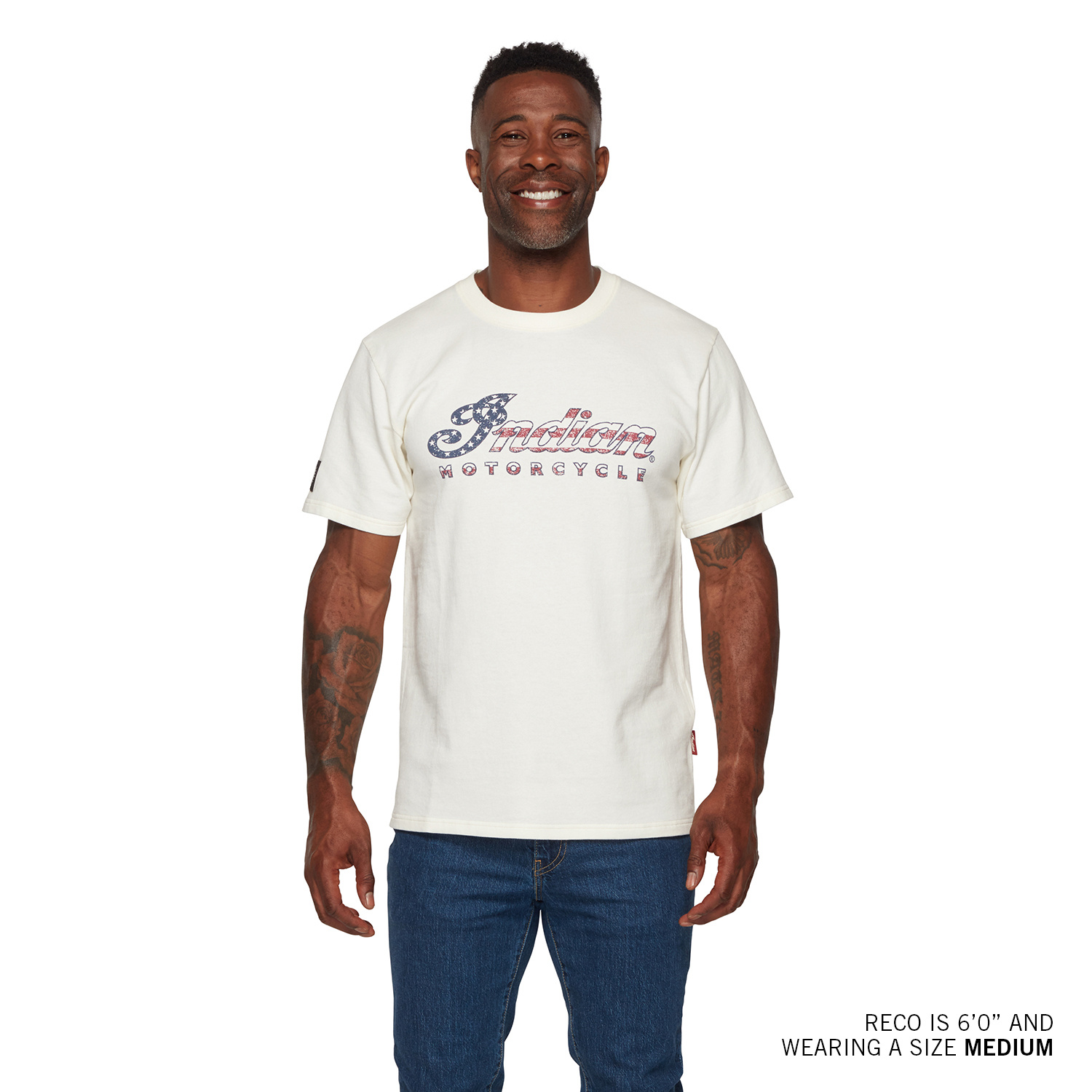 Men s USA Script Logo T Shirt White Indian Motorcycle EN CA