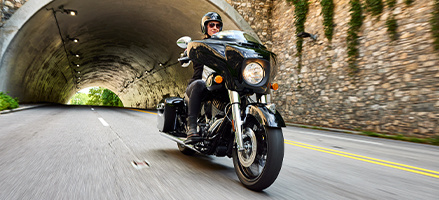 Black Bagger motorcycle on the road. 