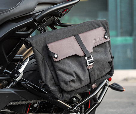 Removable, all-weather bag accessory on a Standard Indian Motorcycle.