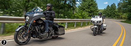 Motorcyclists riders on the road with their Indian motorcycles