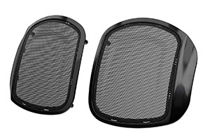 Biseles clásicos para bocinas en las tapas de alforjas de PowerBand Audio