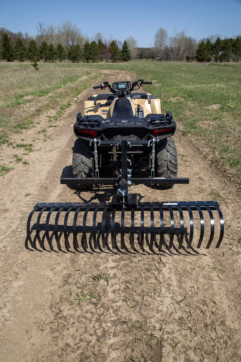 Utv Landscape Rake Atv Utv Tow Behind Landscape Rake Skid Steer Attachment Titan Ramps