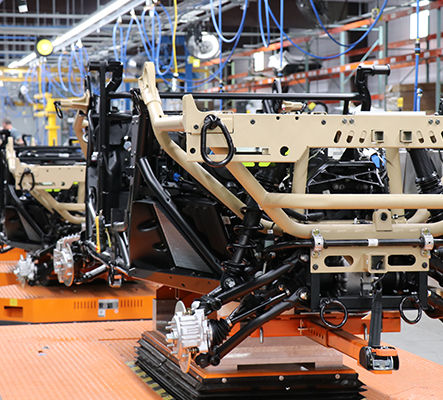 Polaris tactical vehicles on the assembly line at Roseau, MN.