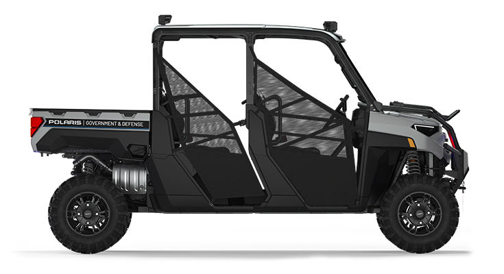 Side view of a polaris ranger crew xp 1000 eps utv with the deluxe patrol package installed
