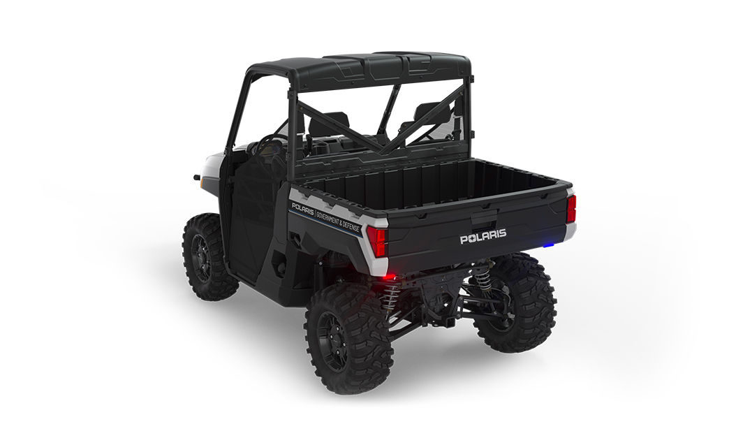 Rear view of the cargo box area on a polaris ranger xp 1000 utv with the basic patrol package
