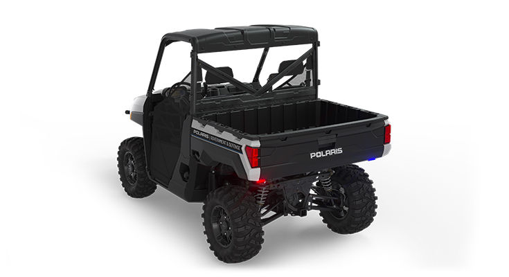 Rear view of the cargo box area on a polaris ranger xp 1000 utv with the basic patrol package