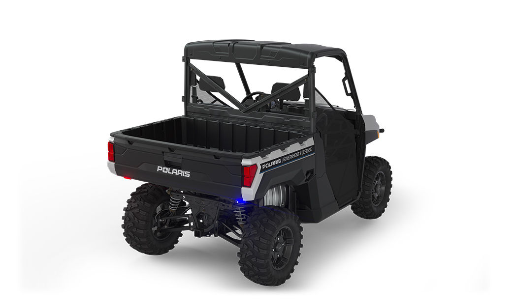 Rear side view of the cargo box area on a polaris ranger xp 1000 utv with the basic patrol package