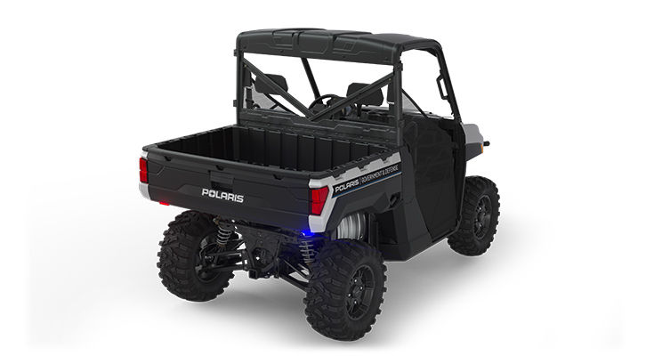 Rear side view of the cargo box area on a polaris ranger xp 1000 utv with the basic patrol package
