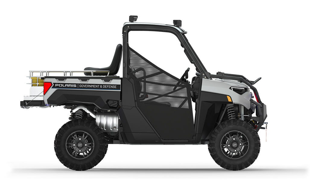 Side view of a polaris ranger xp 1000 eps utv with the deluxe rescue & patrol package installed