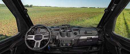 View out the windshield of RANGER XP 1000