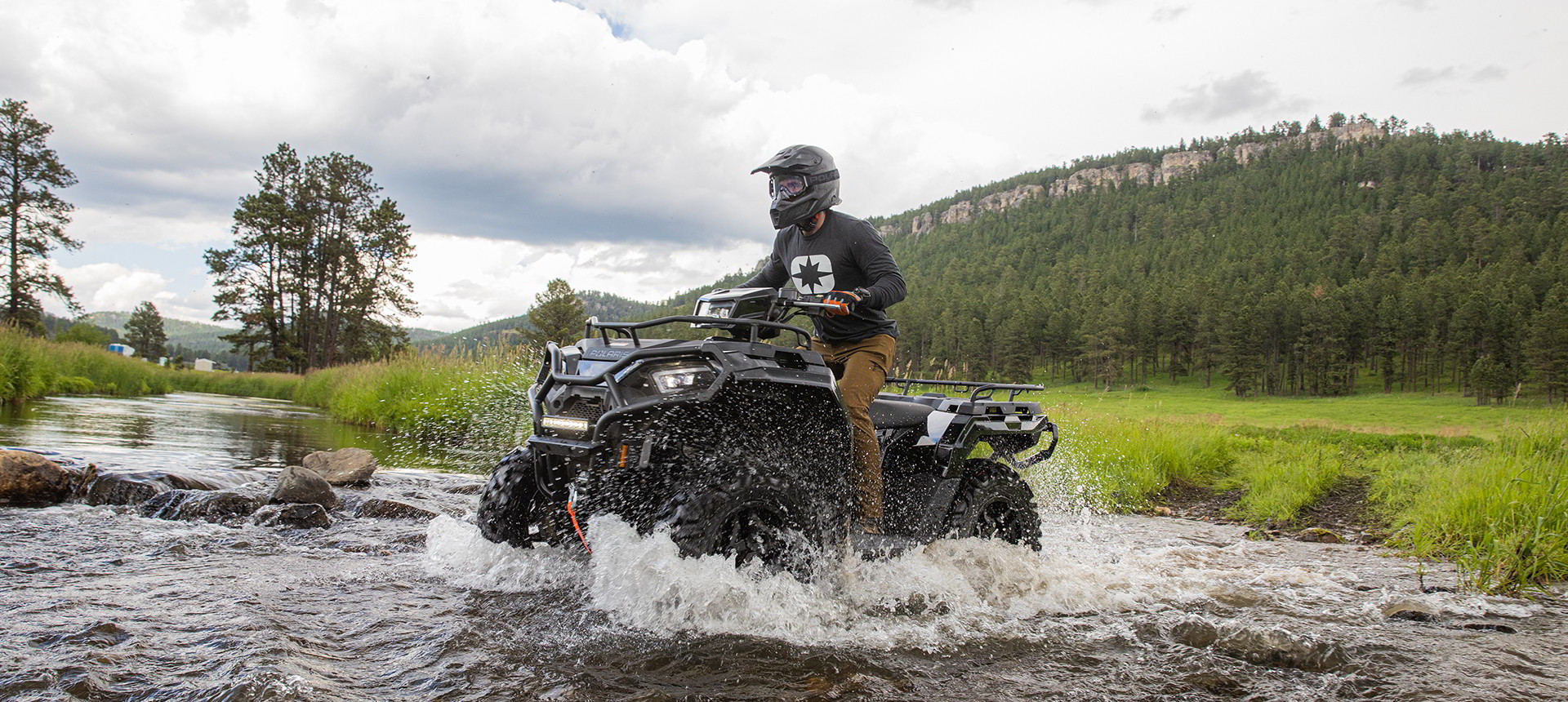 Sportsman 570 crossing a river