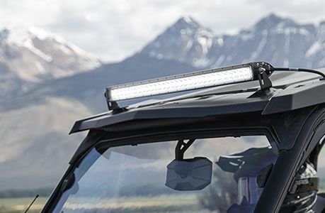 Polaris General XP 1000 side by side with a light bar installed on the roof