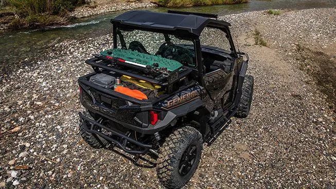 Polaris General XP 1000 side by side with rhino rack bed rack accessories installed