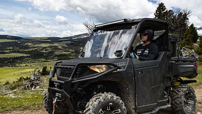 ranger 1000 utv with windshield and lightbar accessory installed