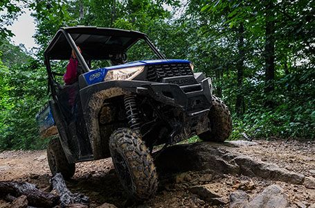ranger sp 570 riding smoothly over rough, rocky terrain