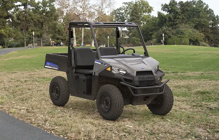 ranger ev electric utv parked in a city park