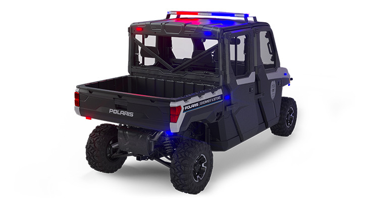 Rear side view of the cargo box on a polaris ranger crew xp 1000 eps northstar hvac edition utv with the premium patrol package installed