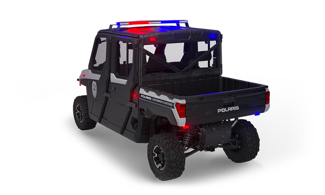 Rear view of the cargo box on a polaris ranger crew xp 1000 eps northstar hvac edition utv with the premium patrol package installed