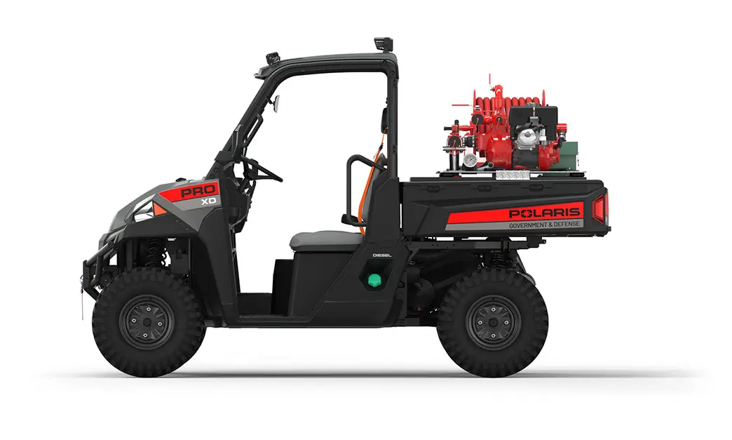 Side view of a polaris Pro XD Full-Size Diesel with the Basic Firefighting Package