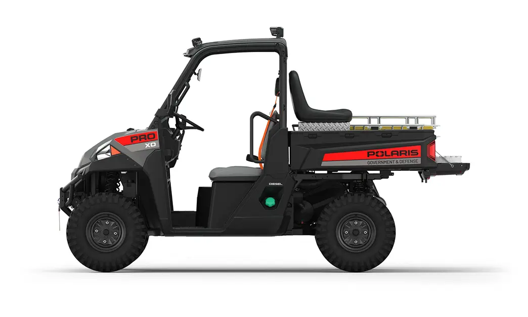 Side view of a polaris Pro XD Full-Size Diesel with the Basic Rescue Package