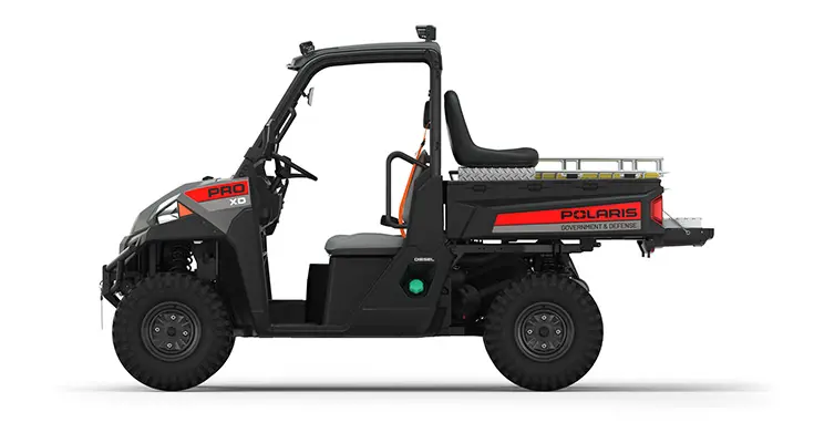 Side view of a polaris Pro XD Full-Size Diesel with the Basic Rescue Package