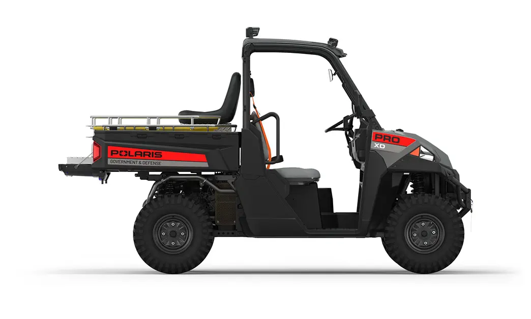 Side view of a Polaris Pro XD Full-Size Diesel with the Basic Rescue Package