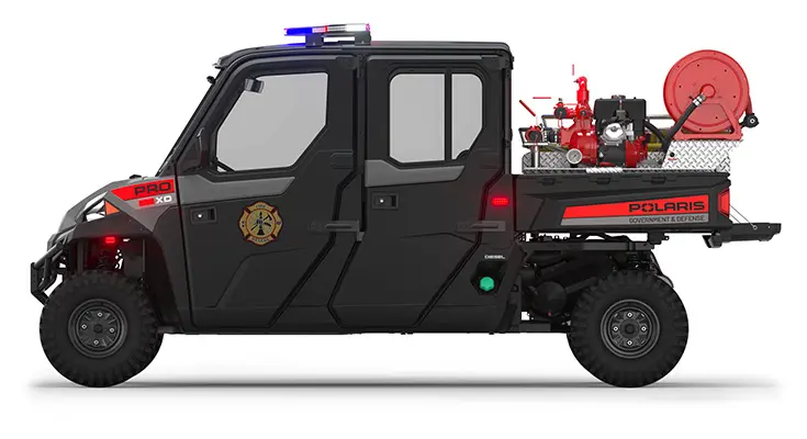 Left side view of a polaris Pro XD Full-Size Diesel Crew with the Premium Firefighting And Rescue Package